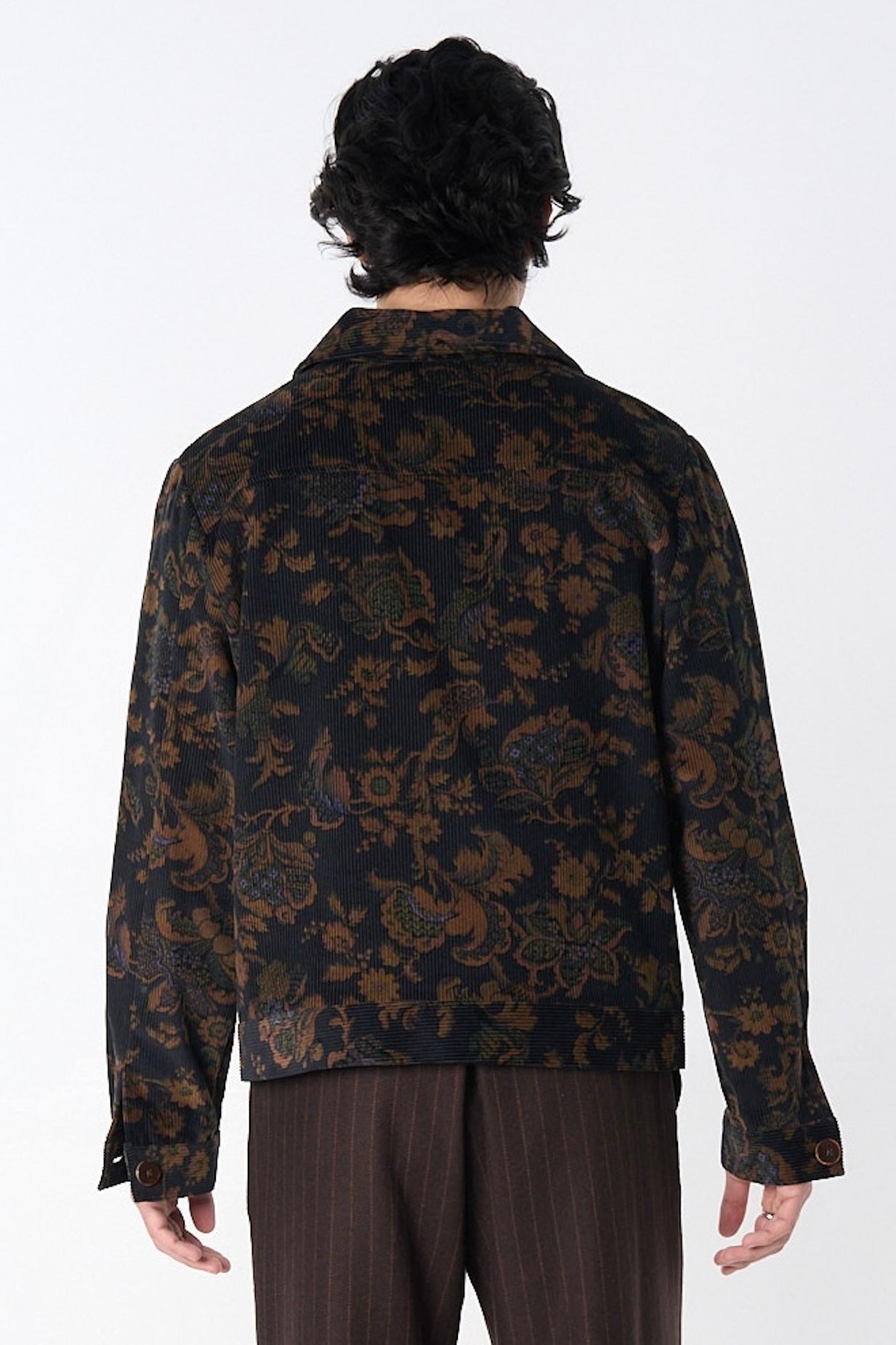 "Dean" Jacket in Black and Brown Calico Floral Corduroy