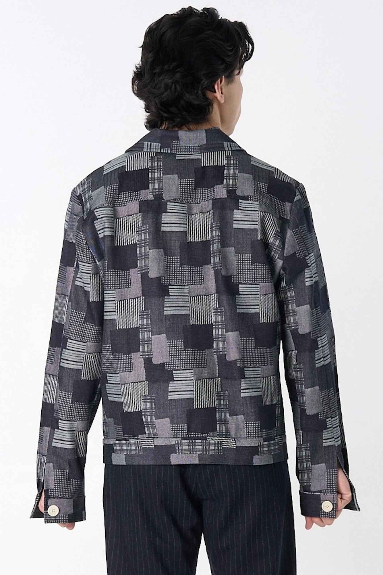 "Dean" Jacket in Dark Denim Patchwork Jacquard