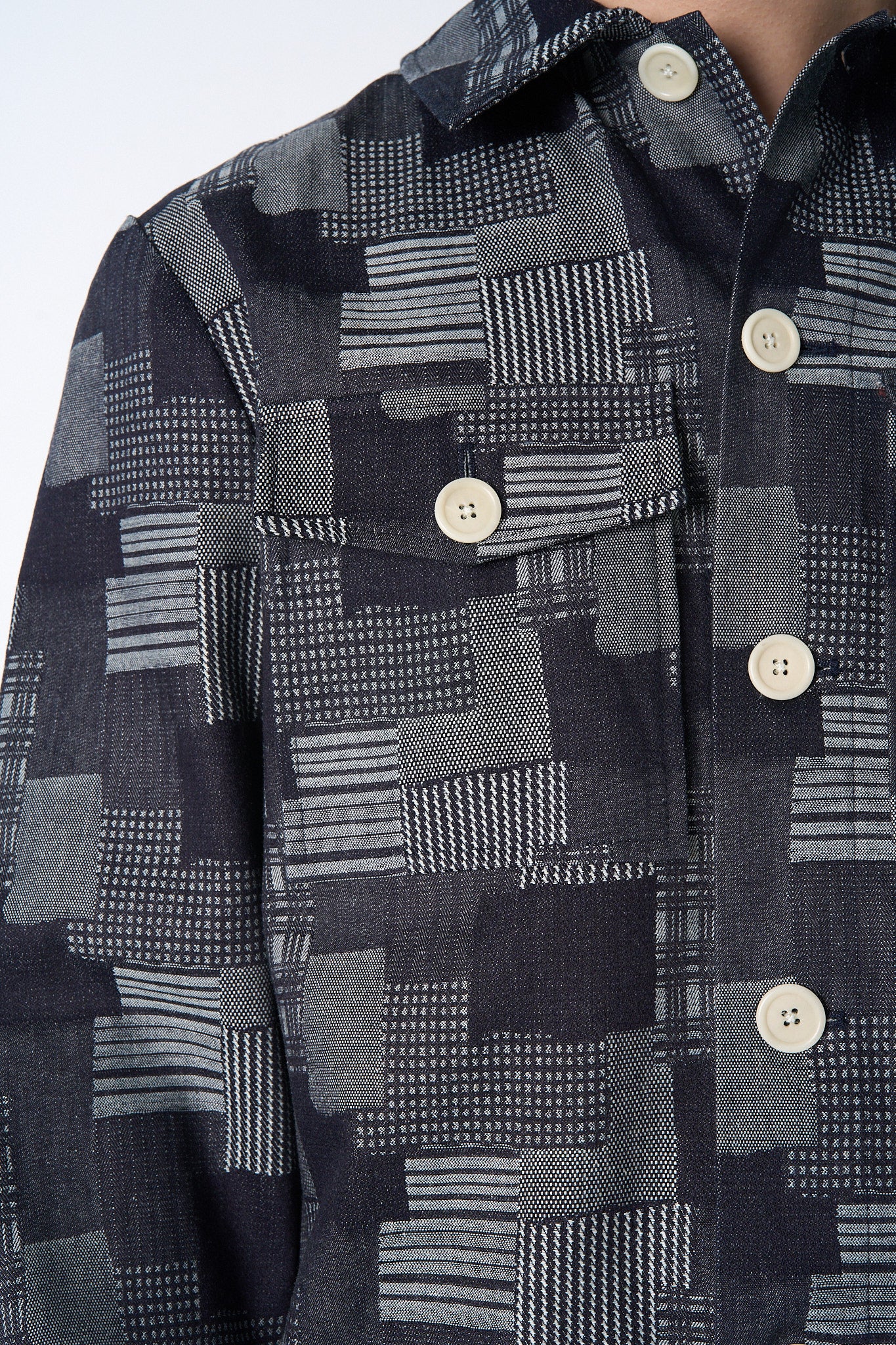 "Dean" Jacket in Dark Denim Patchwork Jacquard