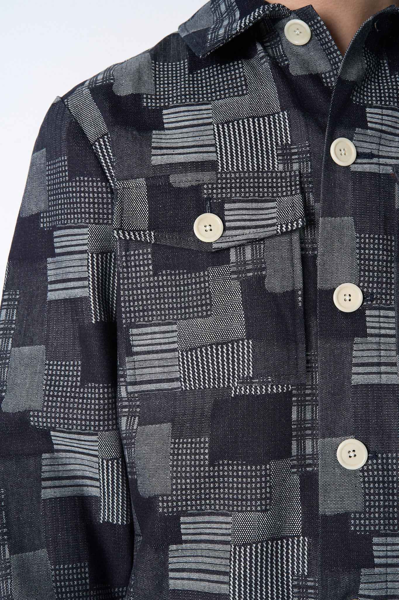 "Dean" Jacket in Dark Denim Patchwork Jacquard