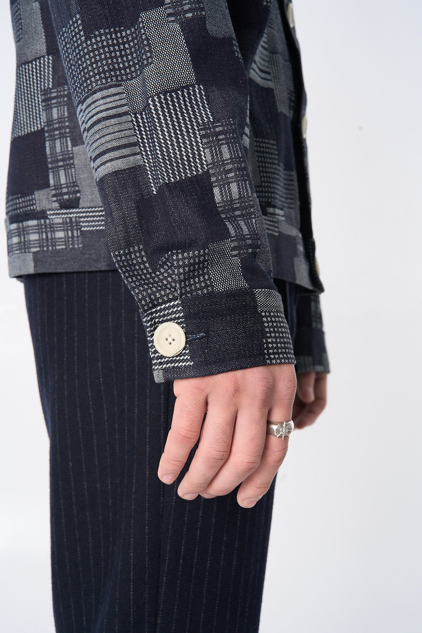 "Dean" Jacket in Dark Denim Patchwork Jacquard