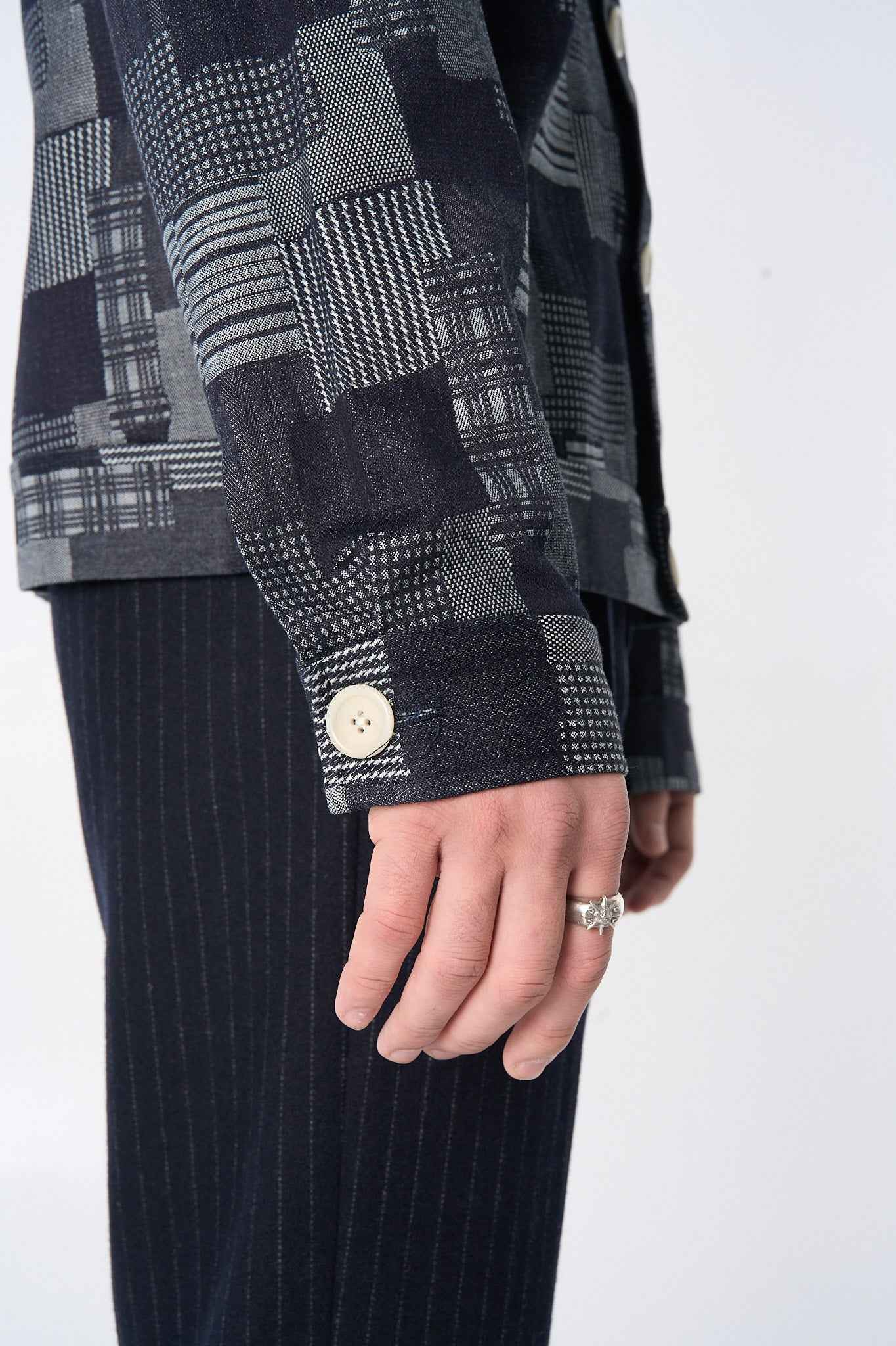 "Dean" Jacket in Dark Denim Patchwork Jacquard