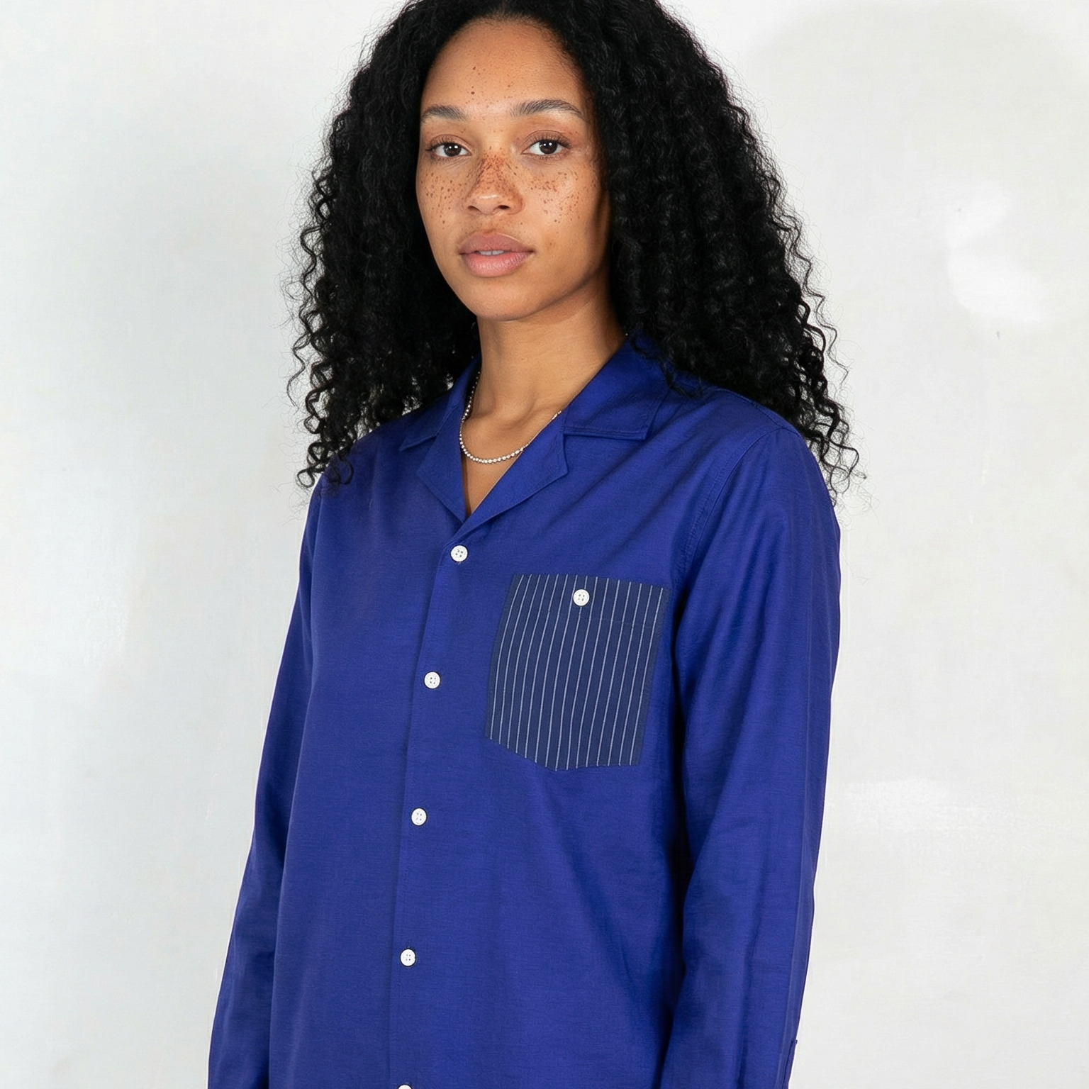 'Arenas' Convertible-Collar Royal Blue and White Stripe Shirt