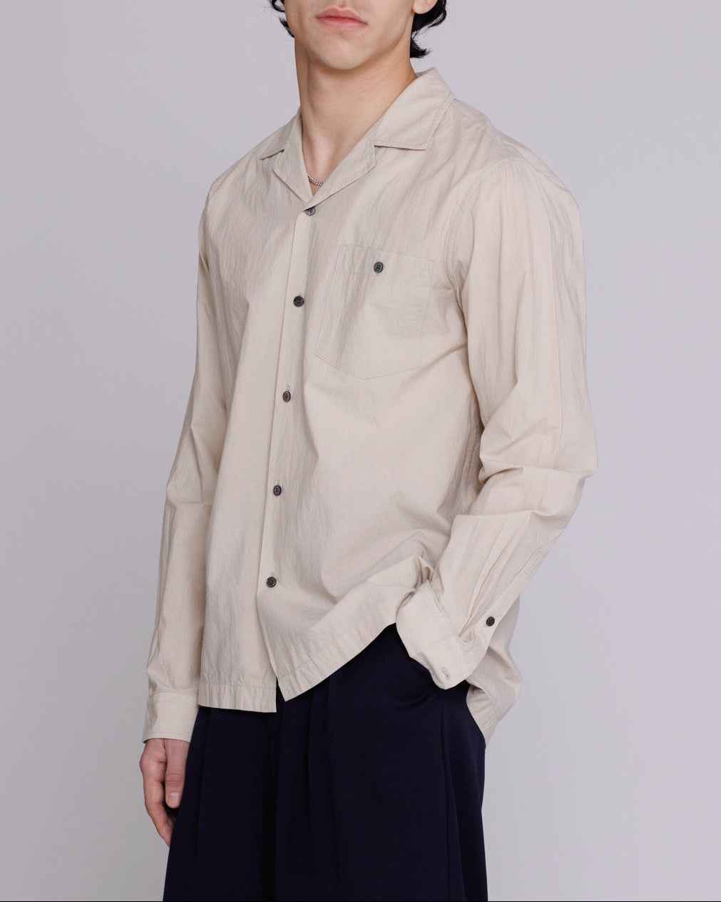“Reinaldo” Convertible-Collar Shirt in Natural Khaki