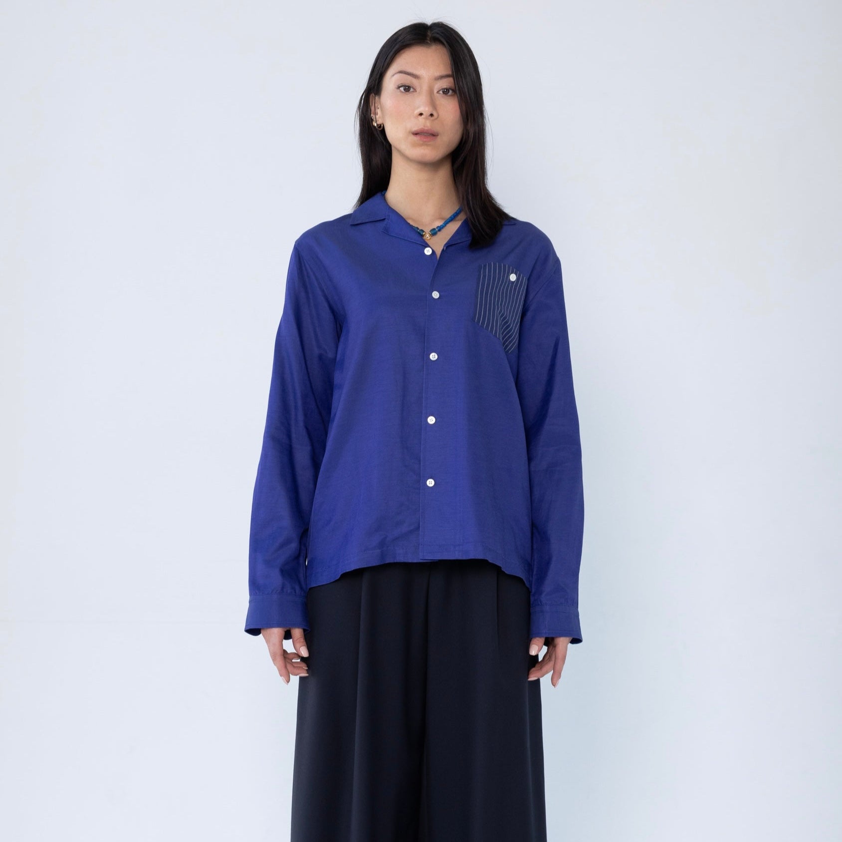 'Arenas' Convertible-Collar Royal Blue and White Stripe Shirt