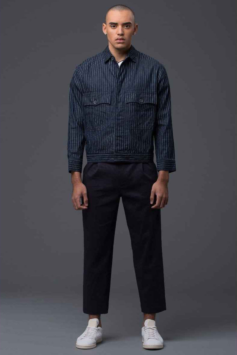 Navy Pinstripe Denim Carson Coat