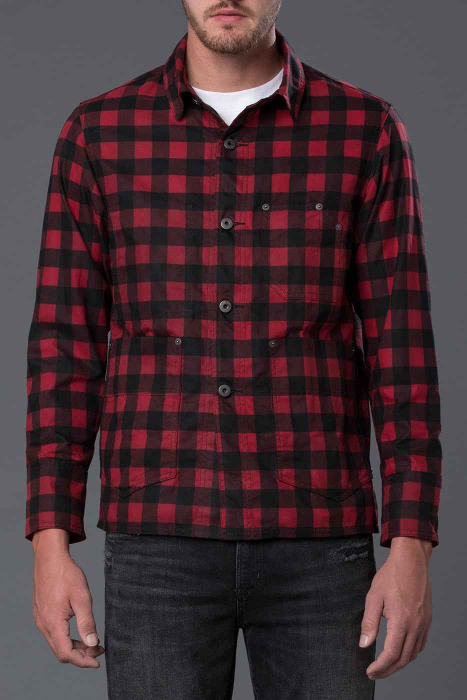 Red Plaid Waxed Cotton Chore Jacket