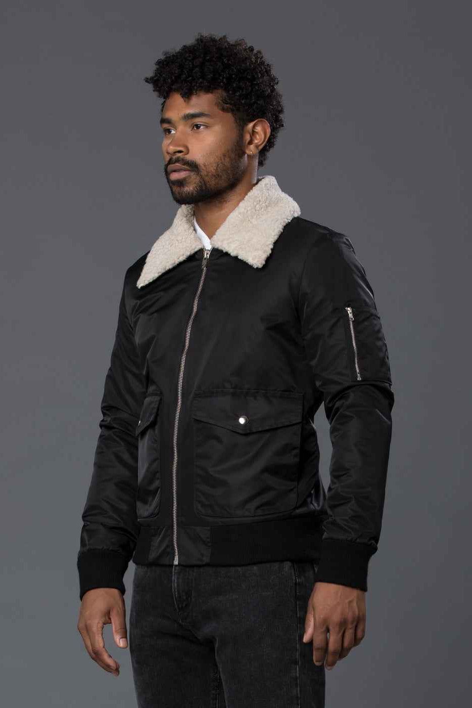 Sherpa Lined Aviator Bomber Jacket
