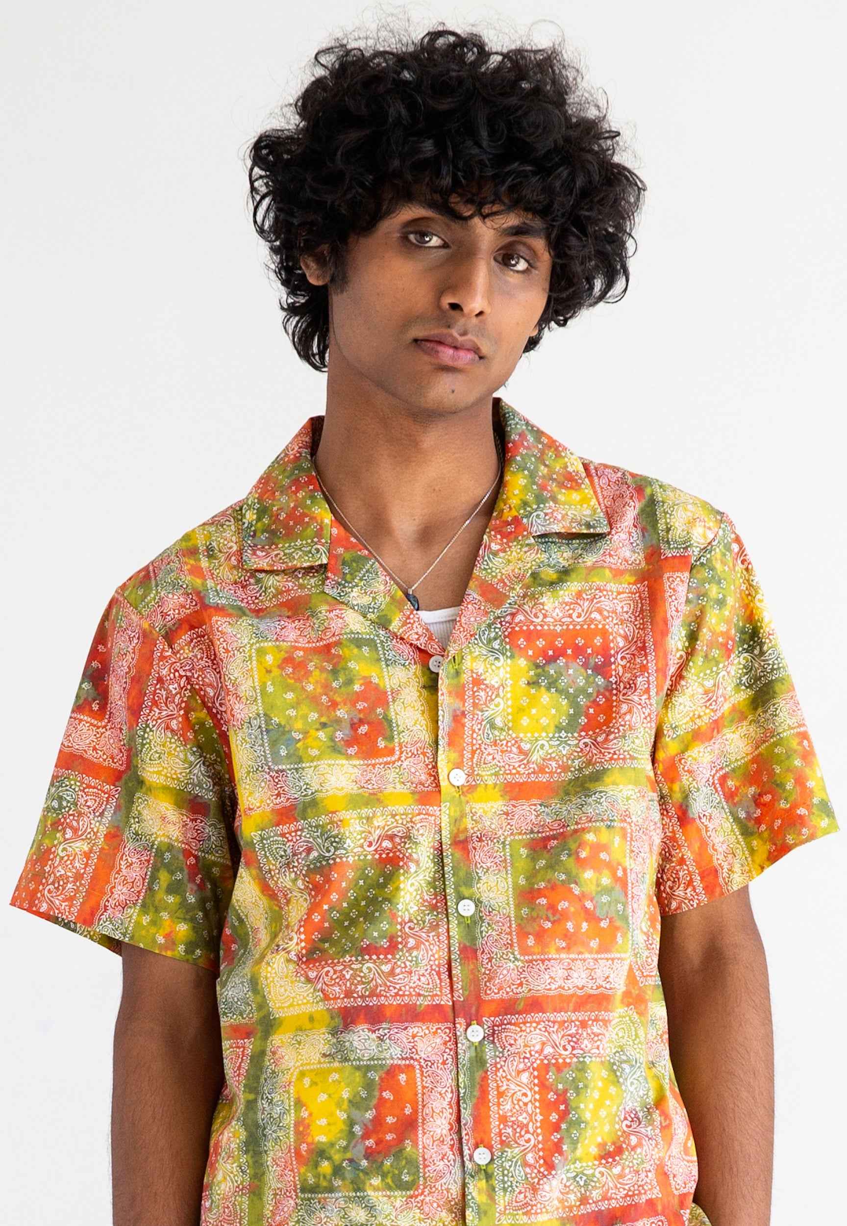 'Desi' Short Sleeve Resort Shirt Red Batik Bandana Print