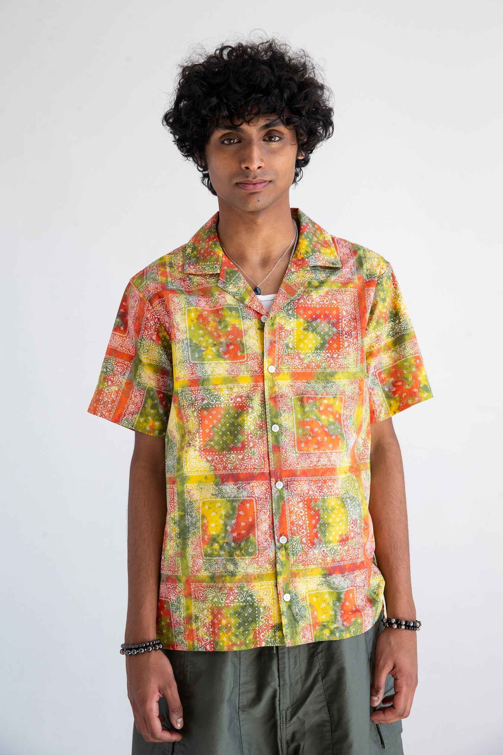 'Desi' Short Sleeve Resort Shirt Red Batik Bandana Print
