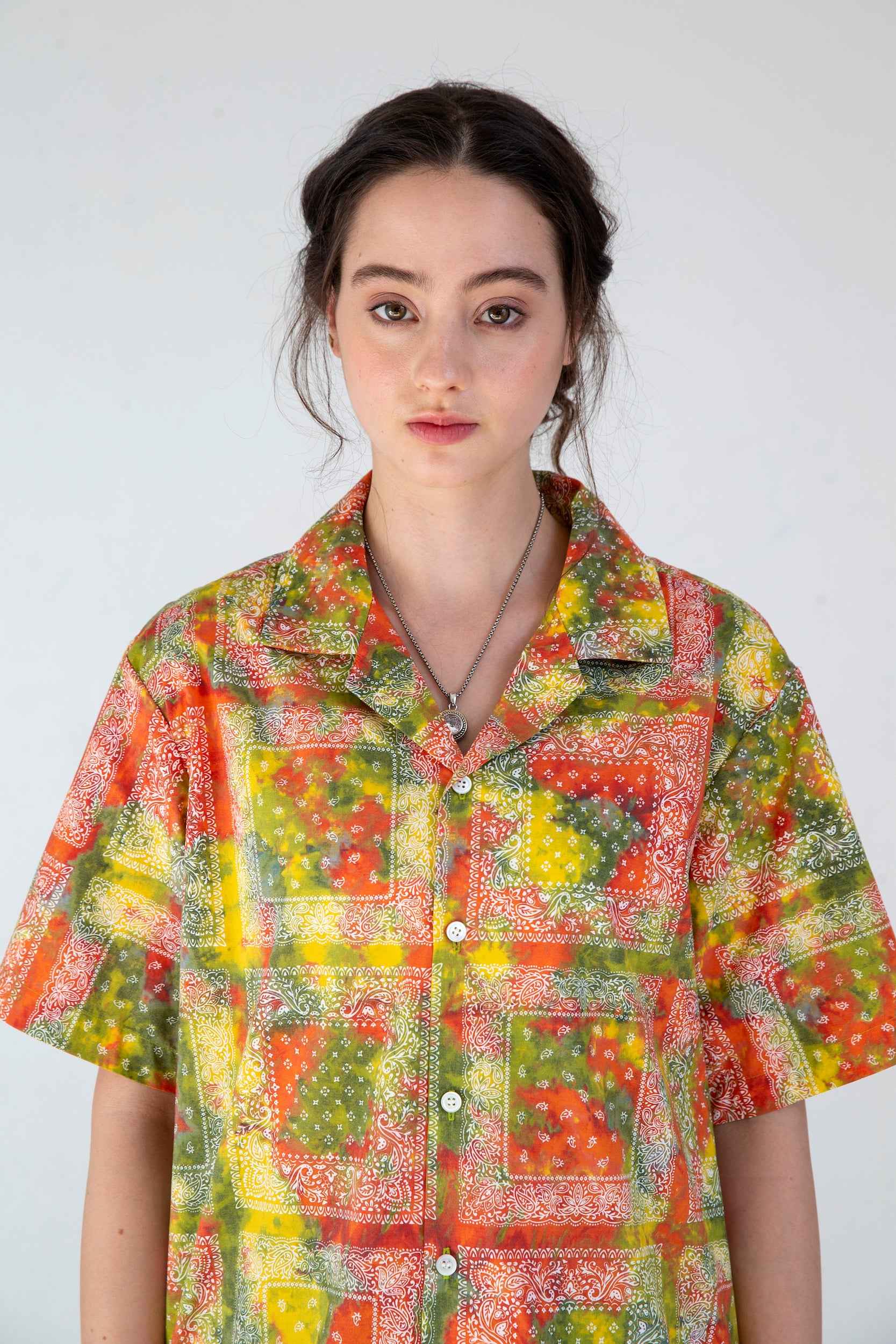 'Desi' Short Sleeve Resort Shirt Red Batik Bandana Print