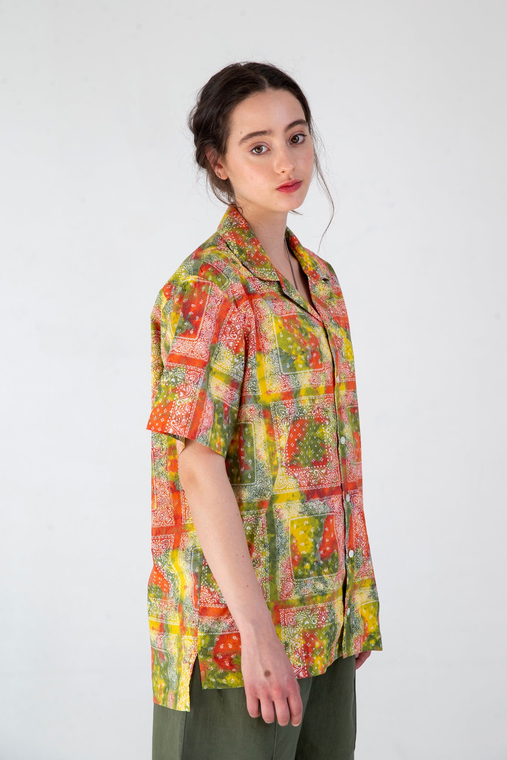 batik print collared shirt