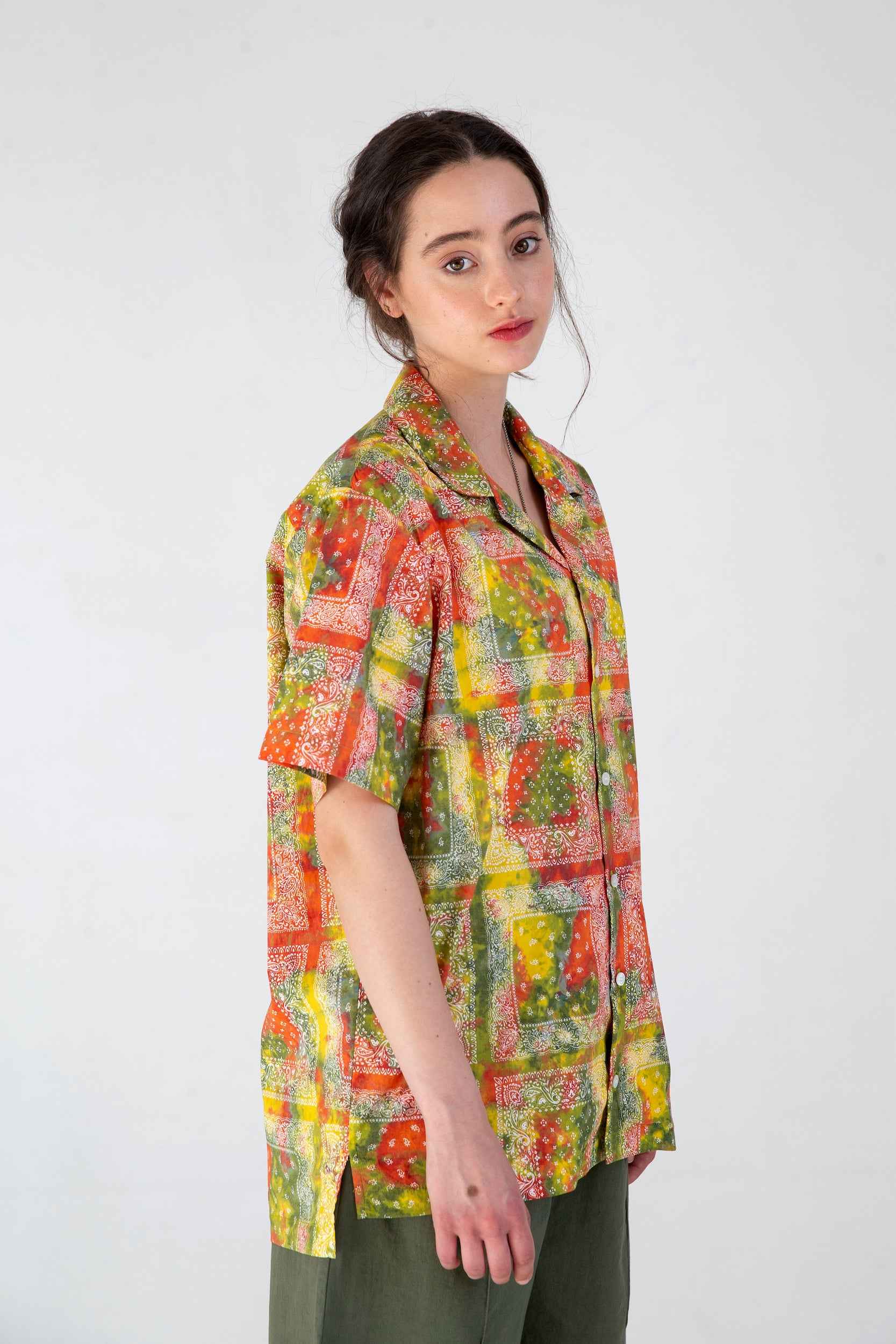 'Desi' Short Sleeve Resort Shirt Red Batik Bandana Print