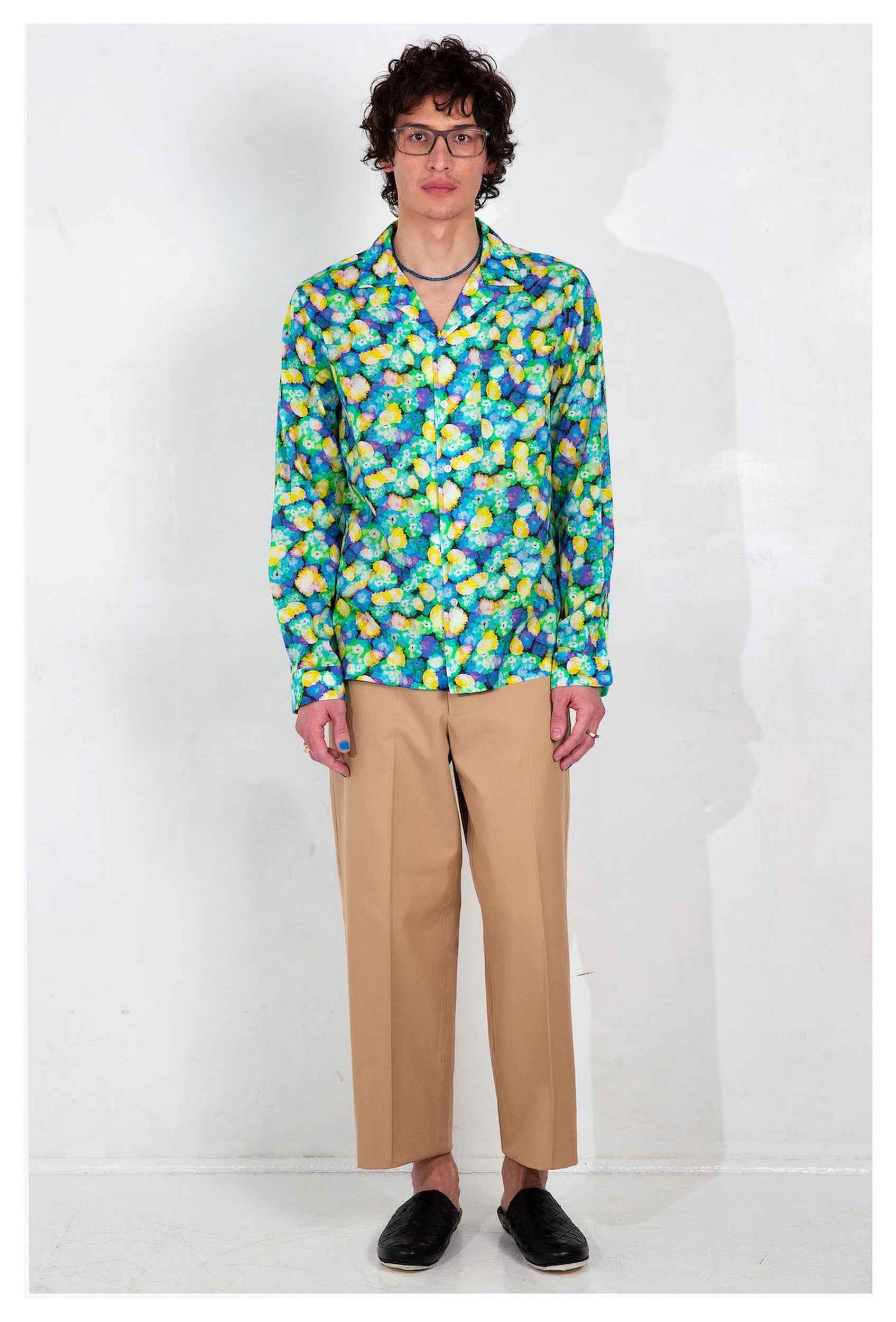 'Arenas' Camp Collar Blue Floral Dream Print Long Sleeve Shirt