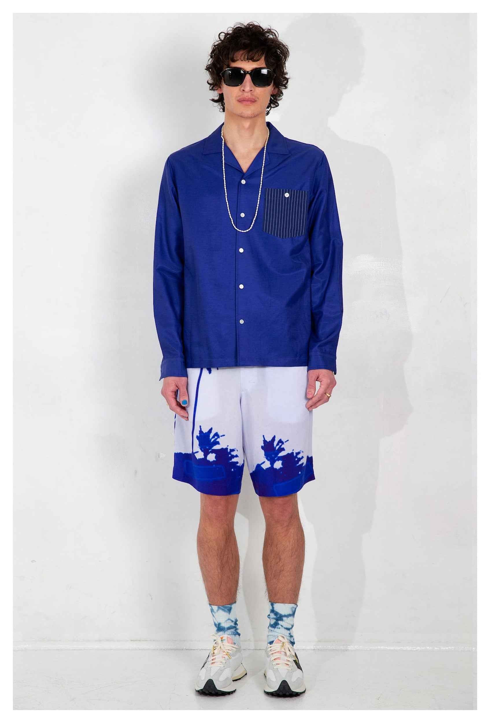 'Arenas' Convertible-Collar Royal Blue and White Stripe Shirt