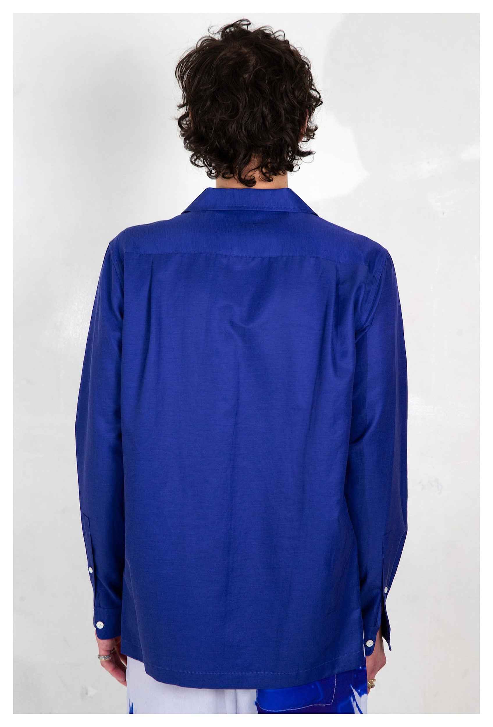 'Arenas' Convertible-Collar Royal Blue and White Stripe Shirt