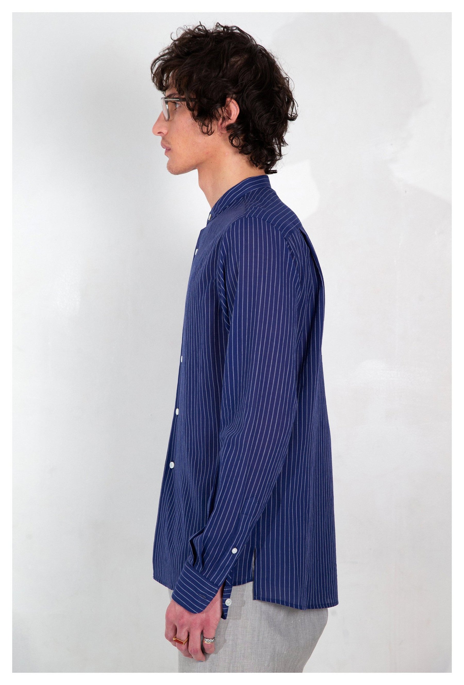 Graphia New York Liam Band Collar Blue White Shirt