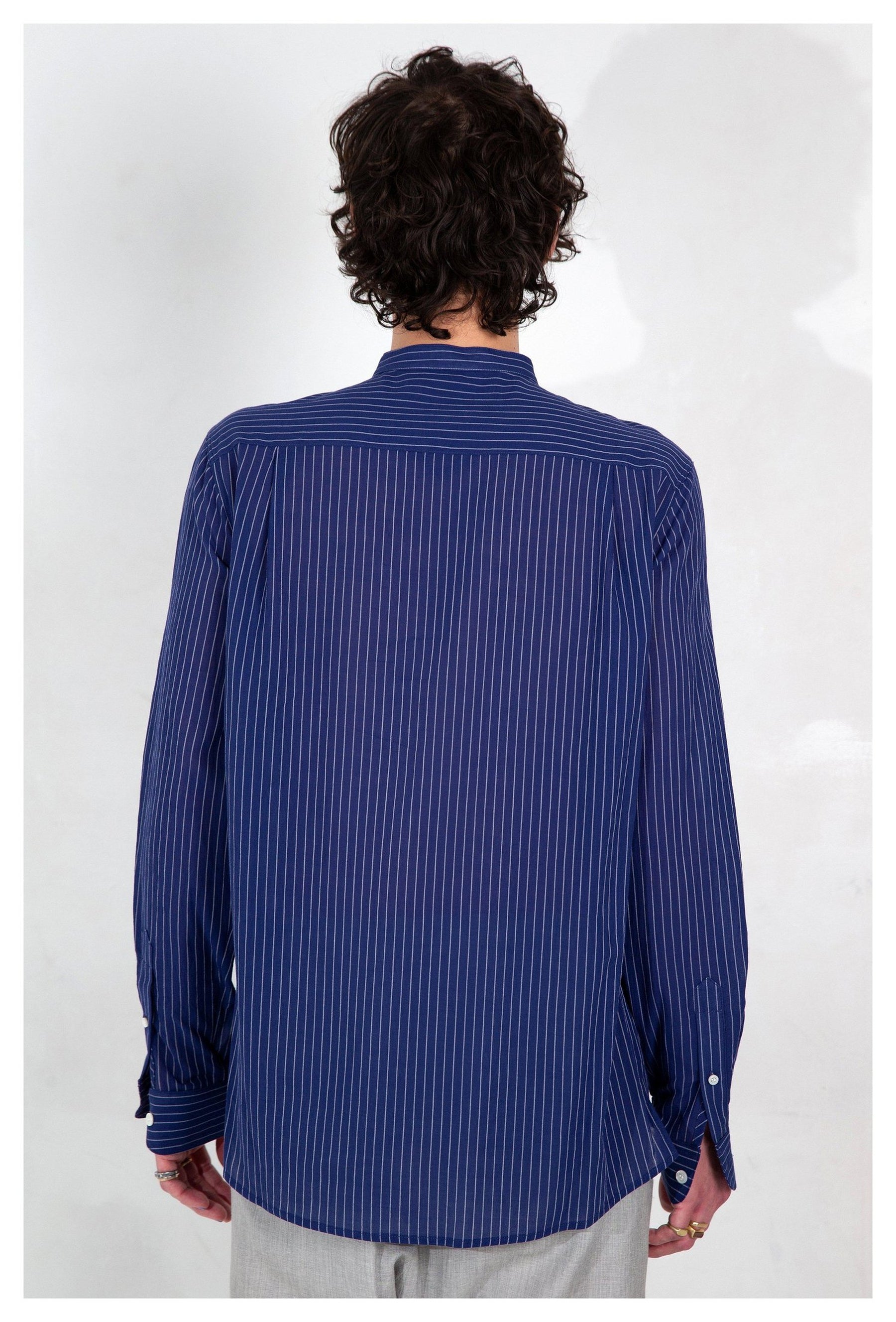 Graphia New York Liam Band Collar Blue White Shirt