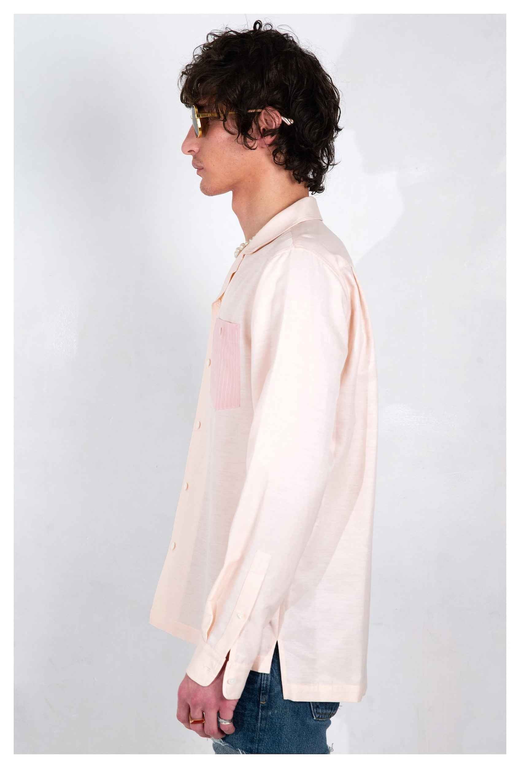 'Arenas' Convertible-Collar Blush and White Stripe Long Sleeve Shirt
