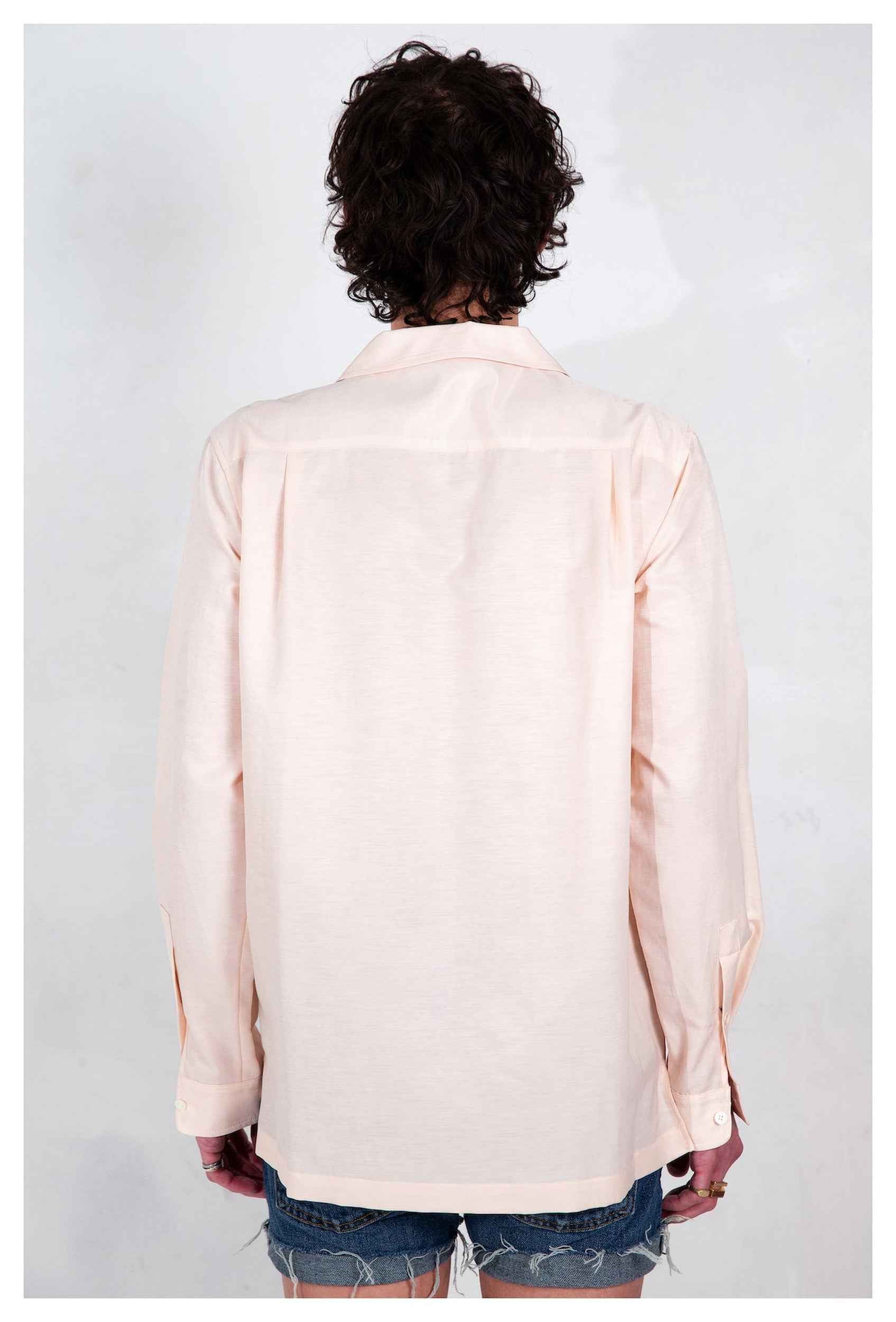 'Arenas' Convertible-Collar Blush and White Stripe Long Sleeve Shirt