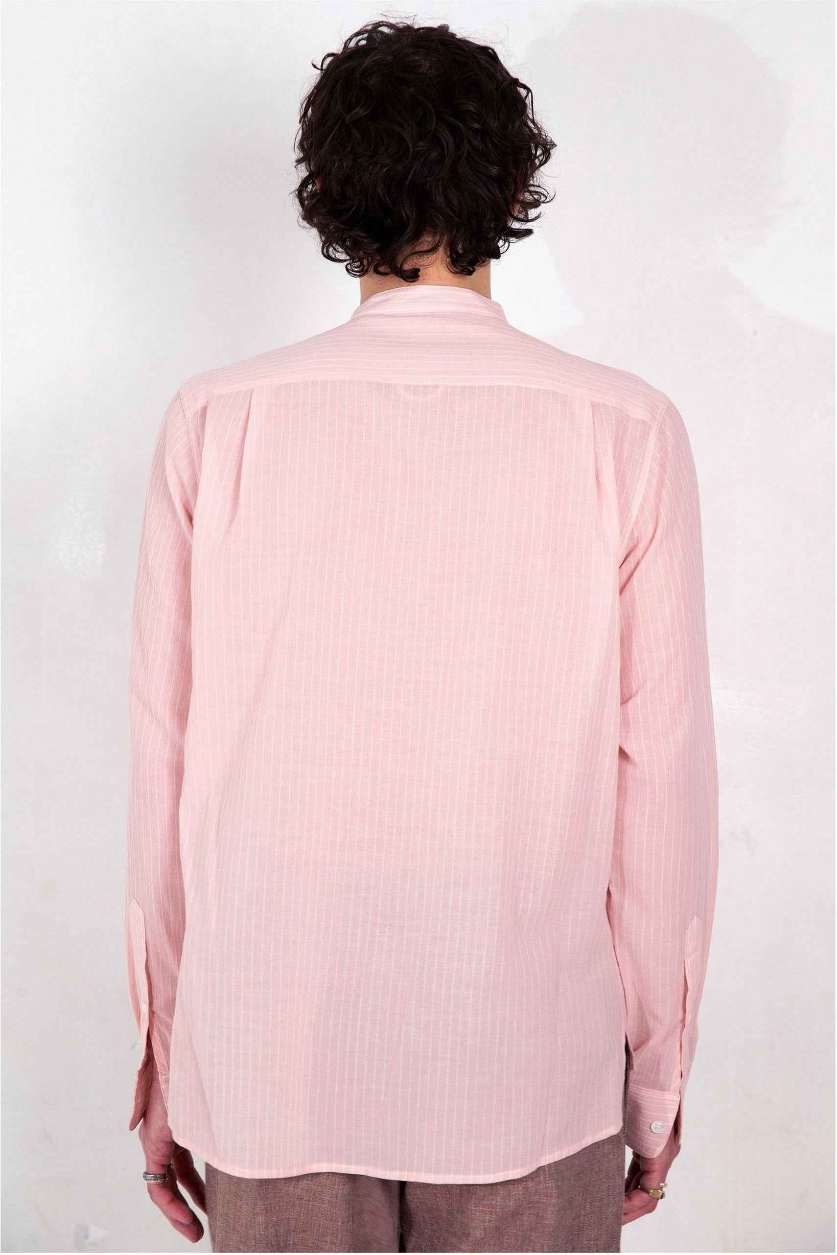 'Liam' Band Collar Blush / White Stripe Long Sleeve Shirt