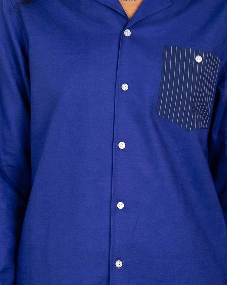 'Arenas' Convertible-Collar Royal Blue and White Stripe Shirt