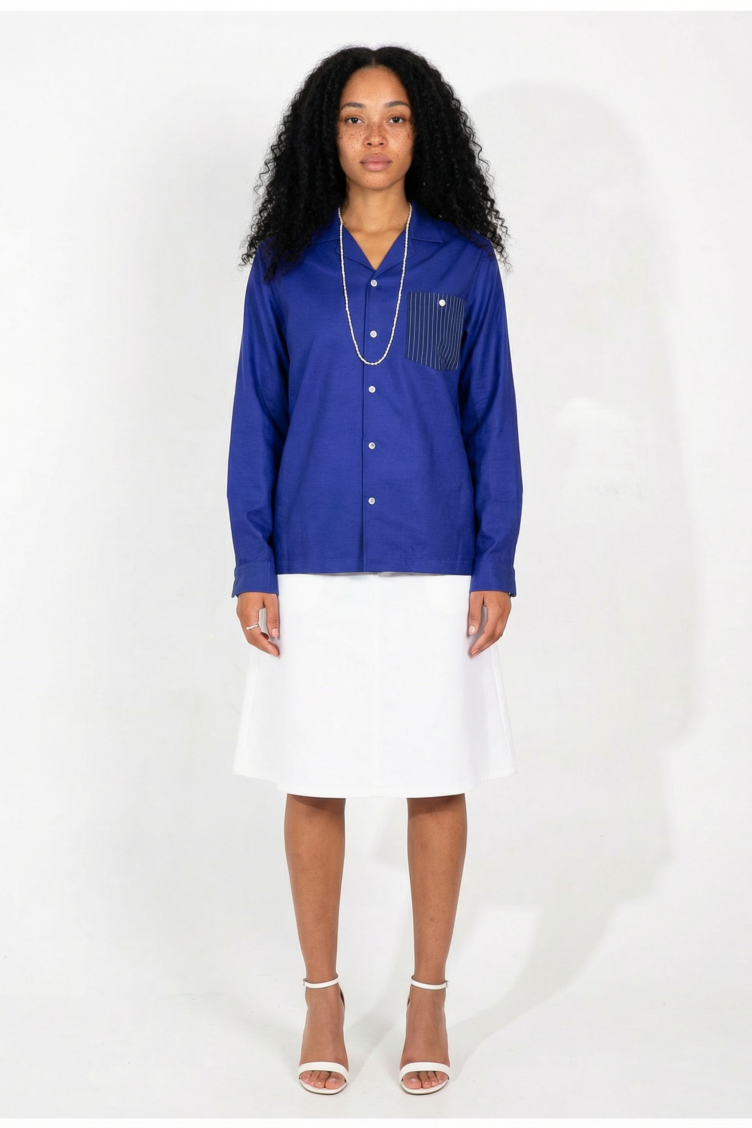 'Arenas' Convertible-Collar Royal Blue and White Stripe Shirt