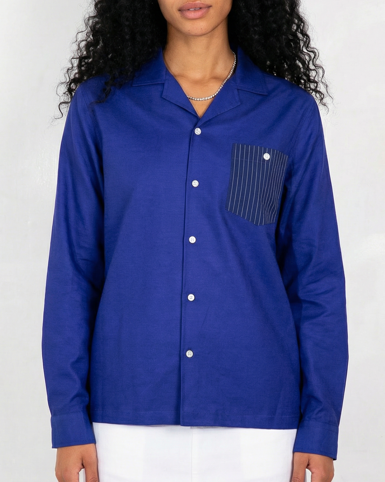 'Arenas' Convertible-Collar Royal Blue and White Stripe Shirt