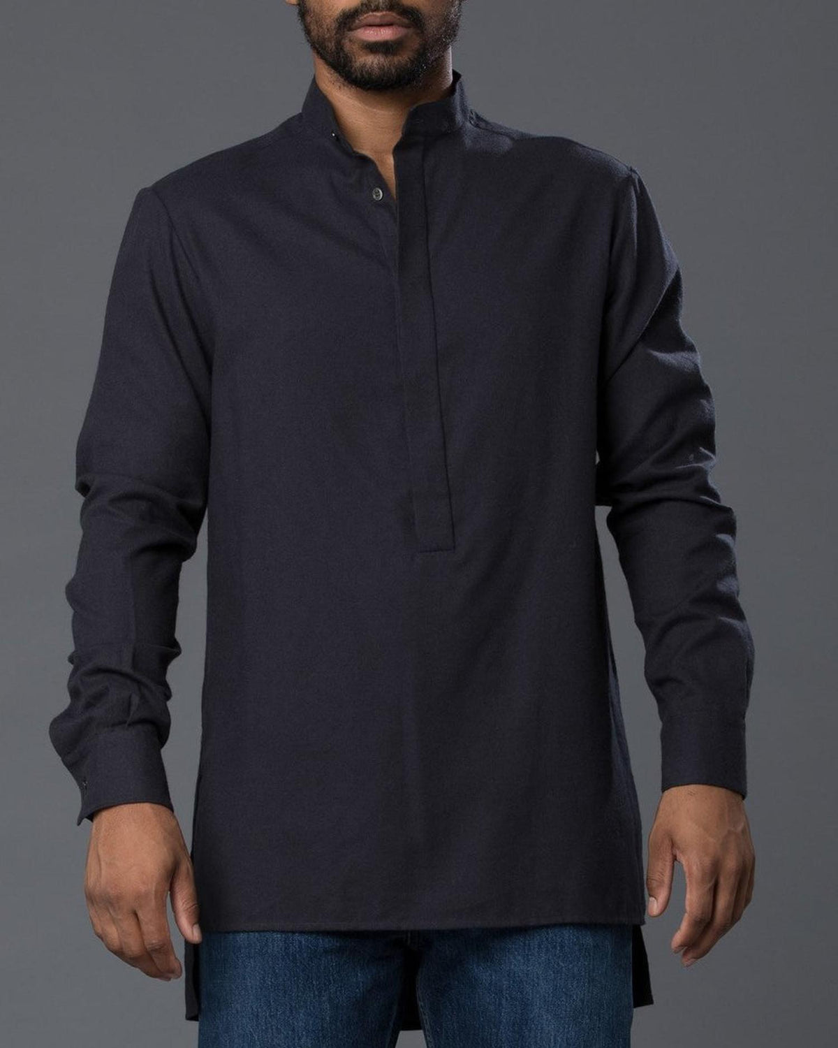 Deveaux New York flannel tunic shirt in black