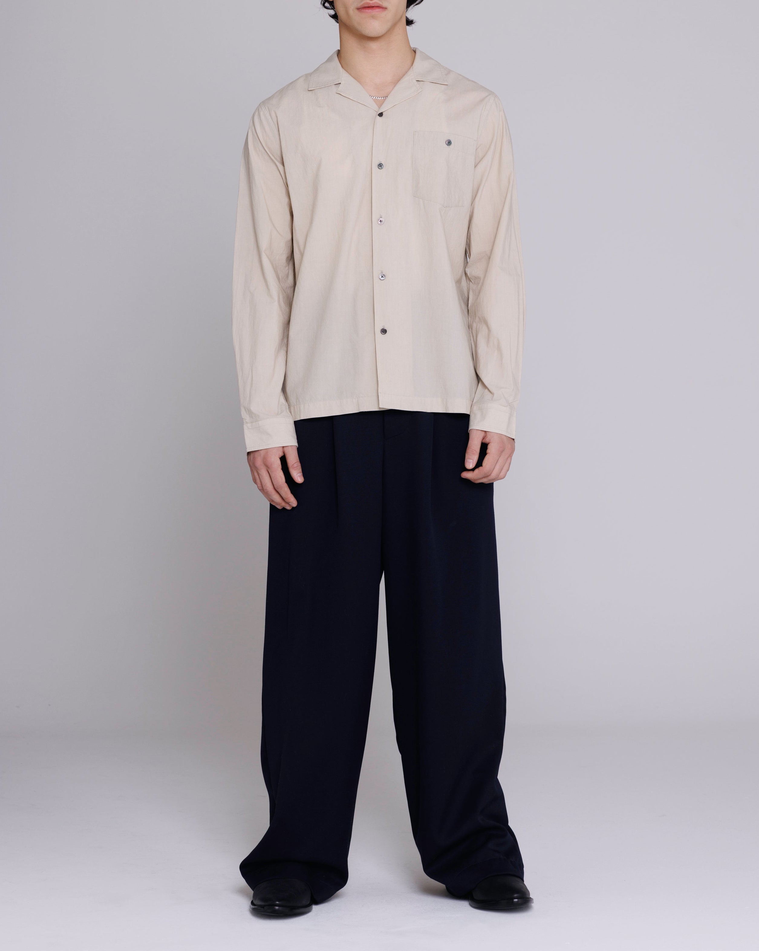 “Reinaldo” Convertible-Collar Shirt in Natural Khaki
