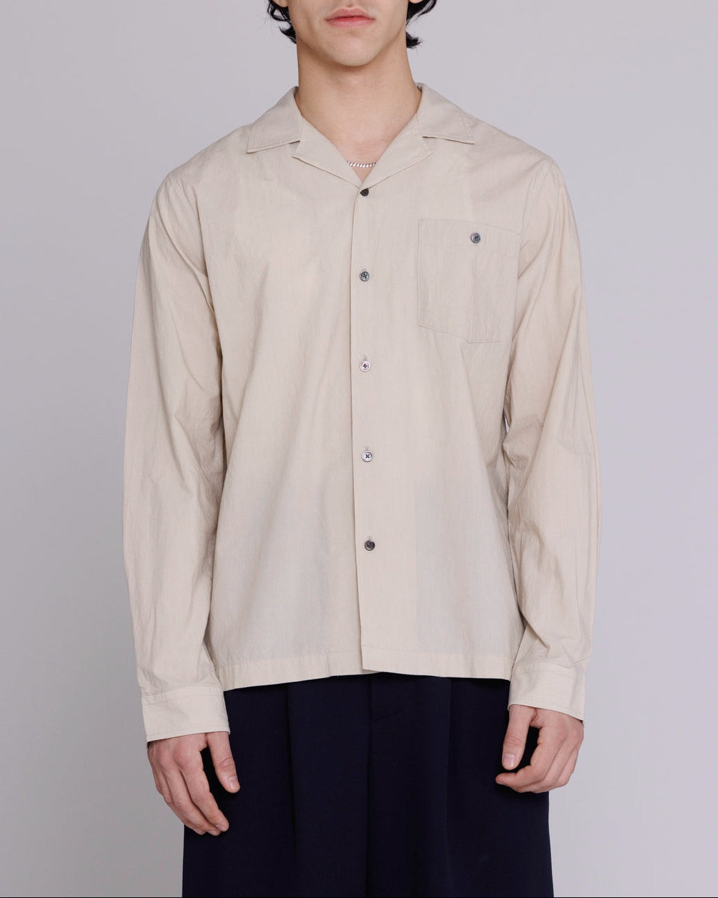 “Reinaldo” Convertible-Collar Shirt in Natural Khaki