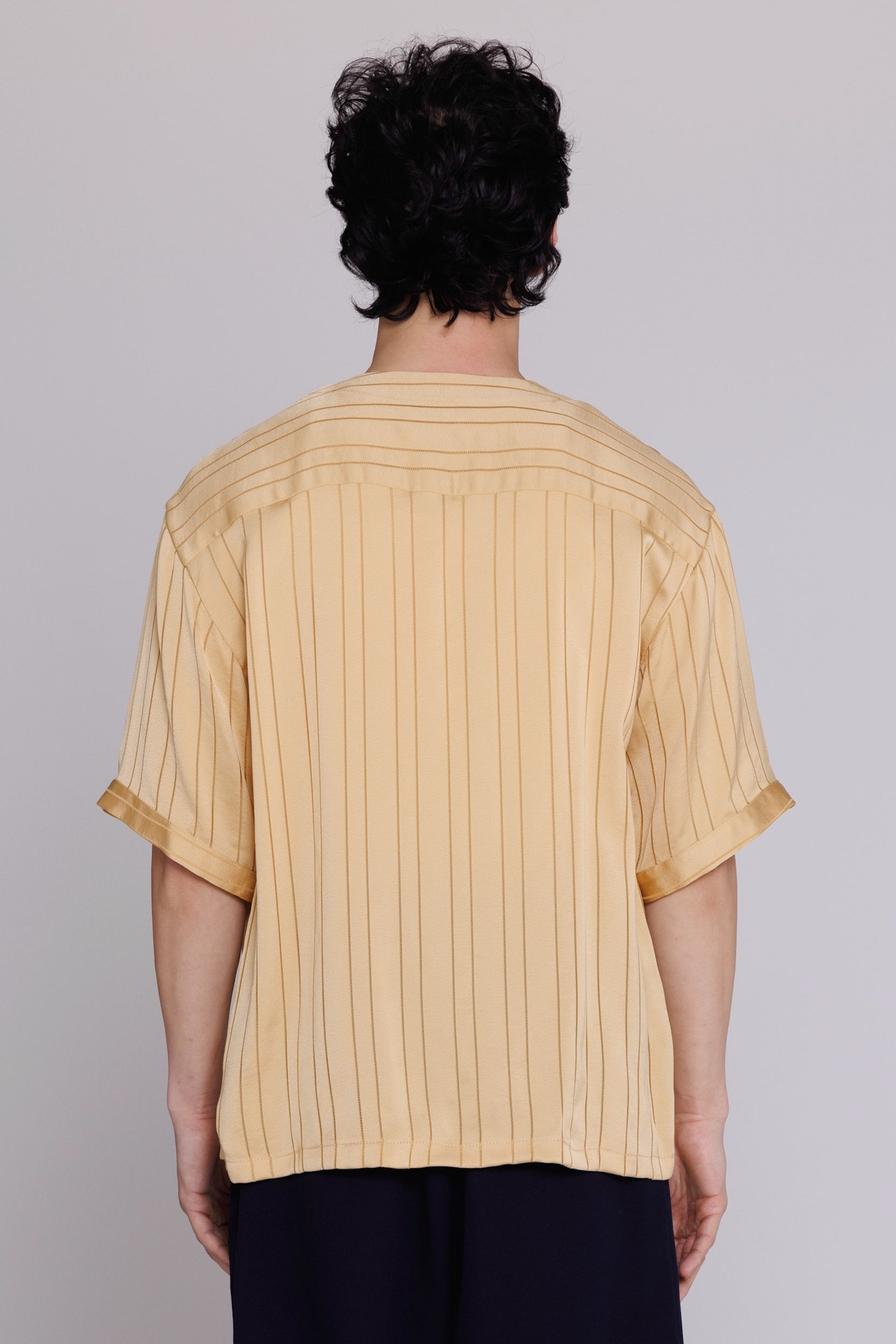 "Valenzuela" Baseball Collar Shirt in Gold Satin Stripe