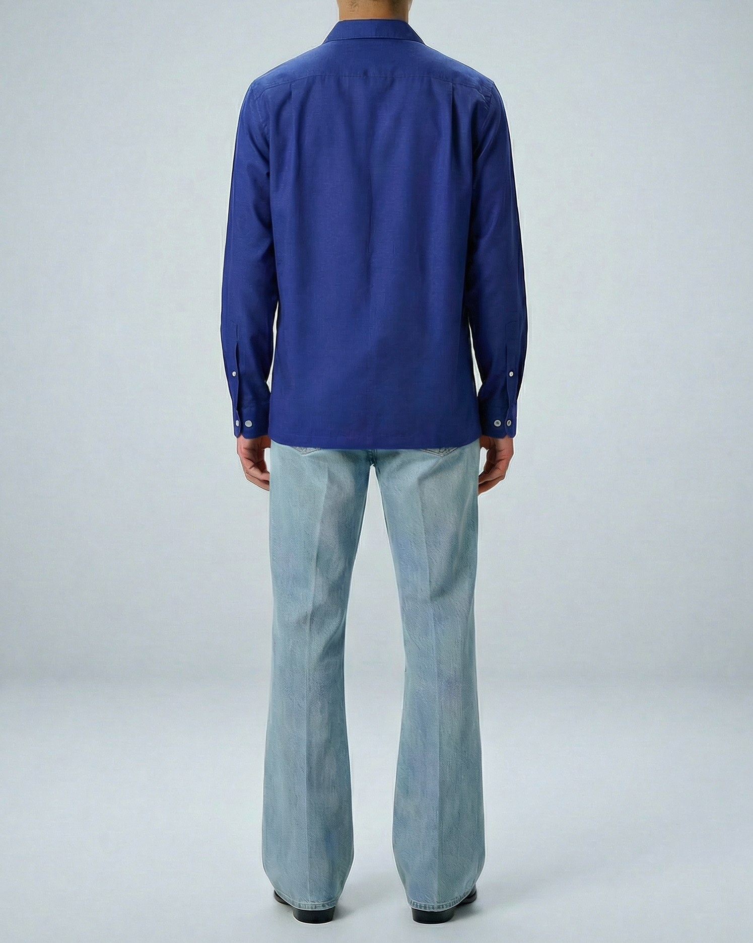 Graphia New York Arenas convertible-collar shirt in royal blue and white stripe cotton cupro linen twill, relaxed contemporary fit.