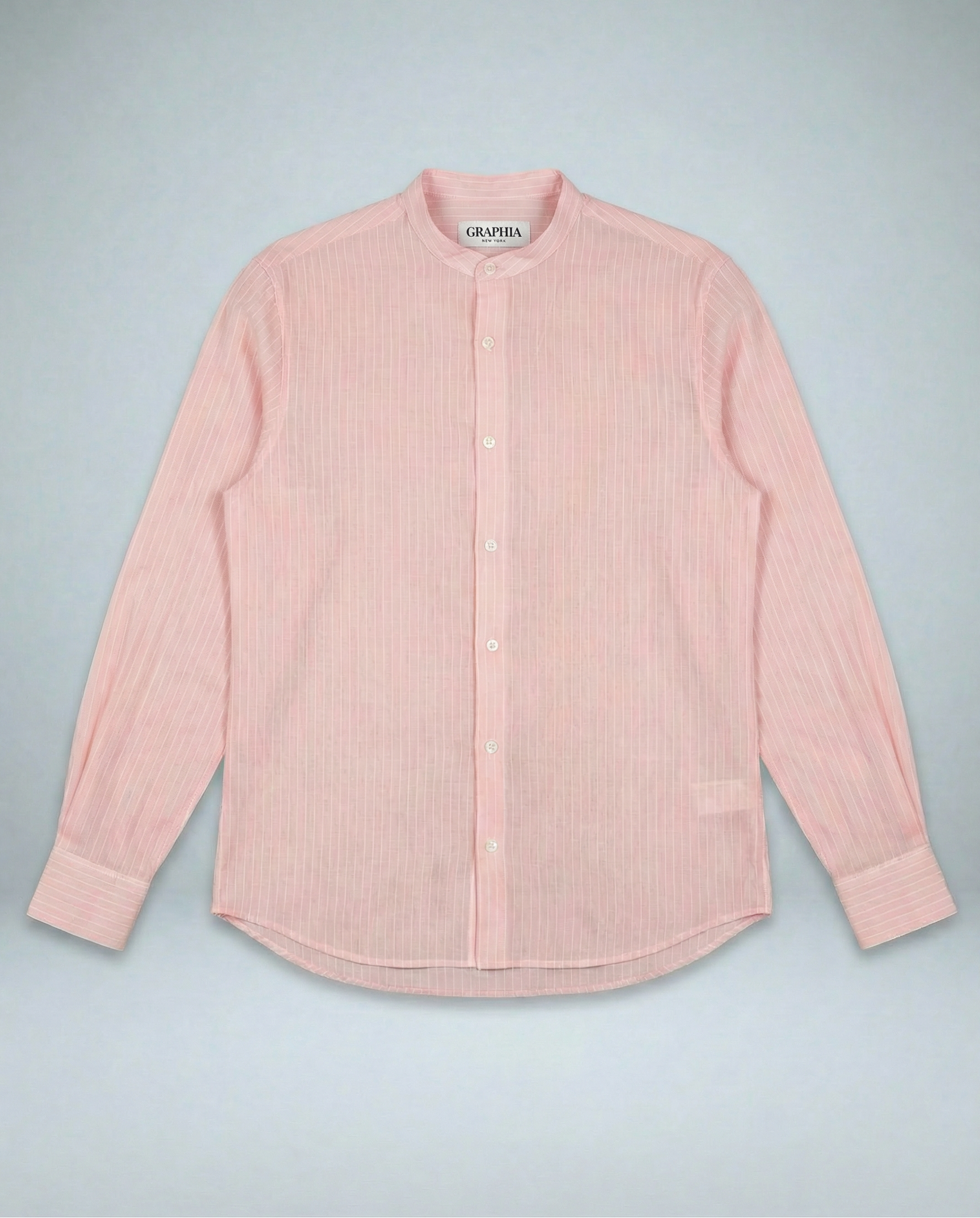 'Liam' Band Collar Blush and White Stripe Long Sleeve Shirt