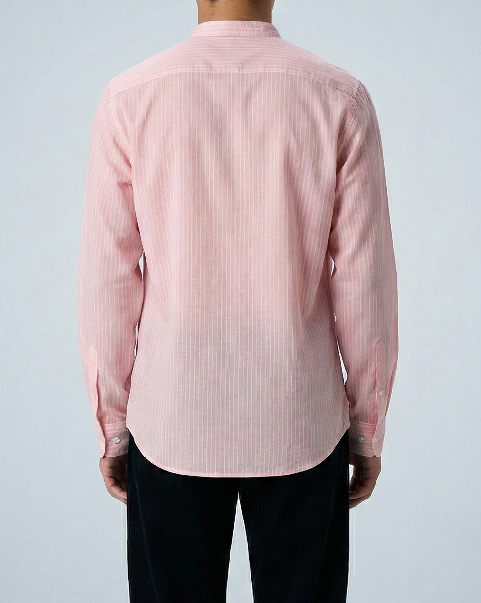 'Liam' Band Collar Blush and White Stripe Long Sleeve Shirt