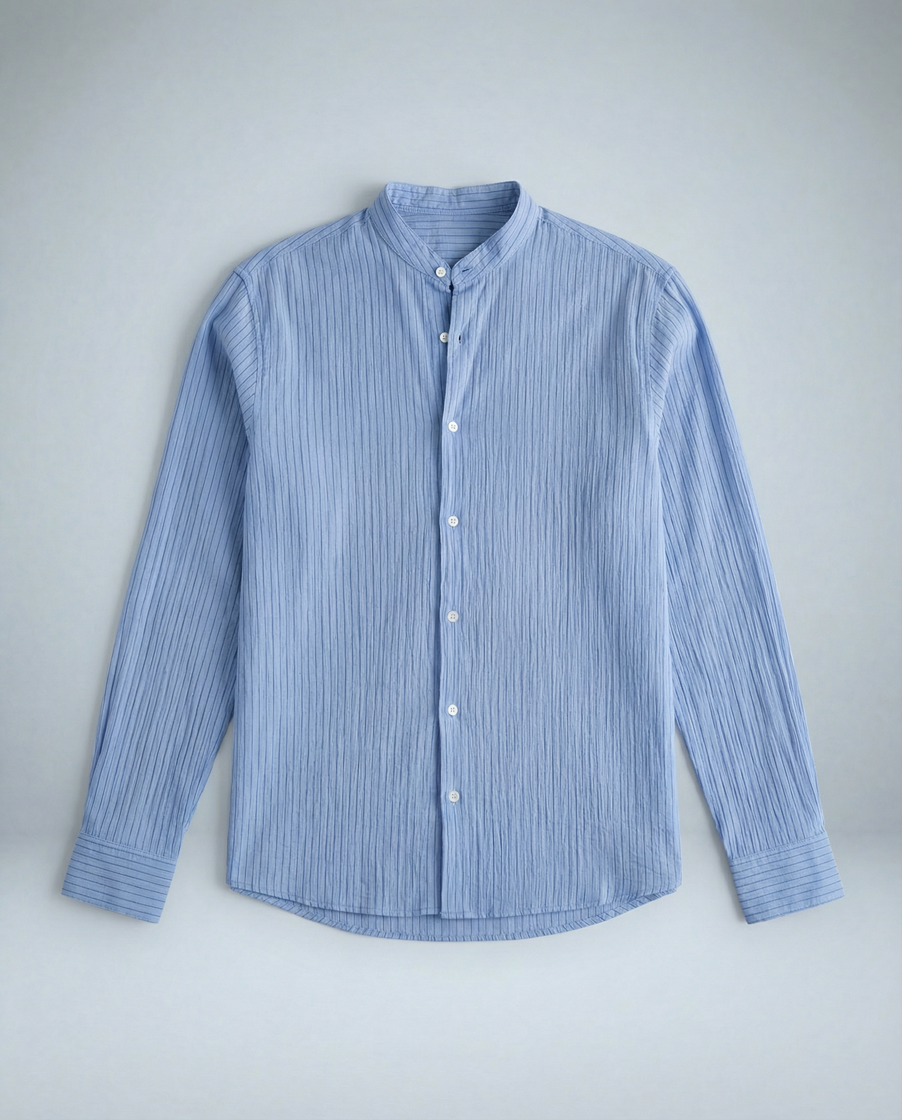 'Liam' Band Collar Light Blue / Blue Stripe Long Sleeve Shirt