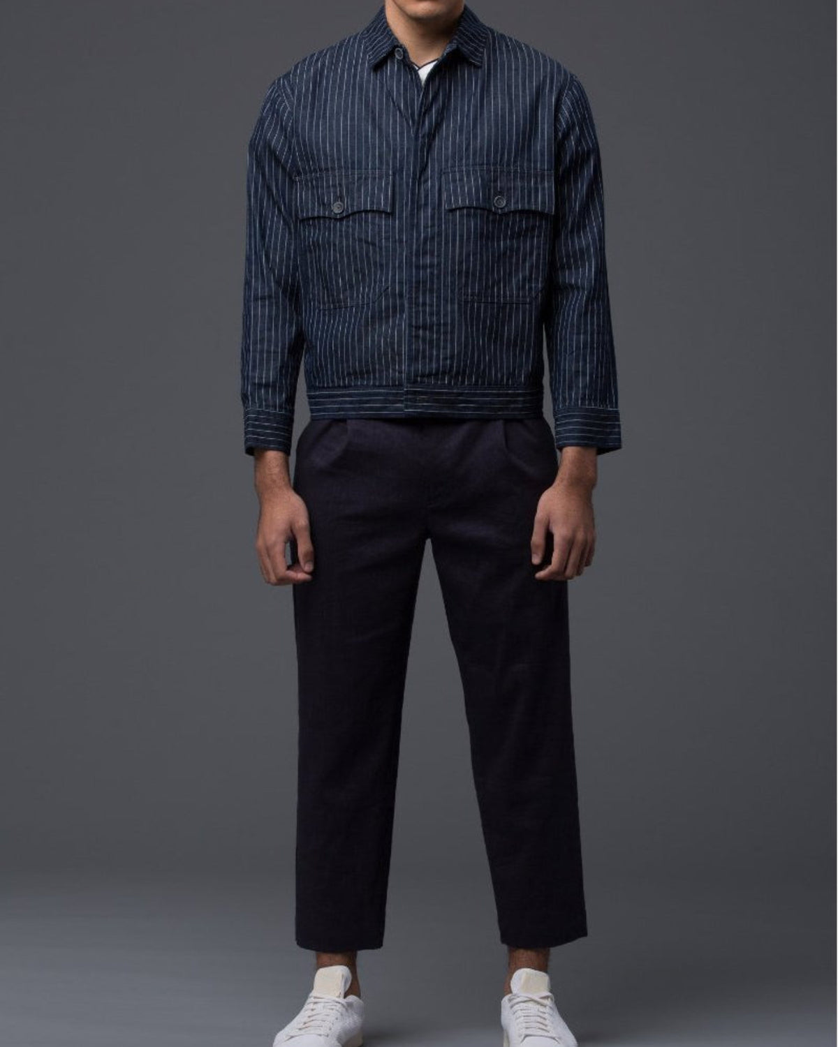 Krammer & Stoudt Navy Pinstripe Denim Carson Coat