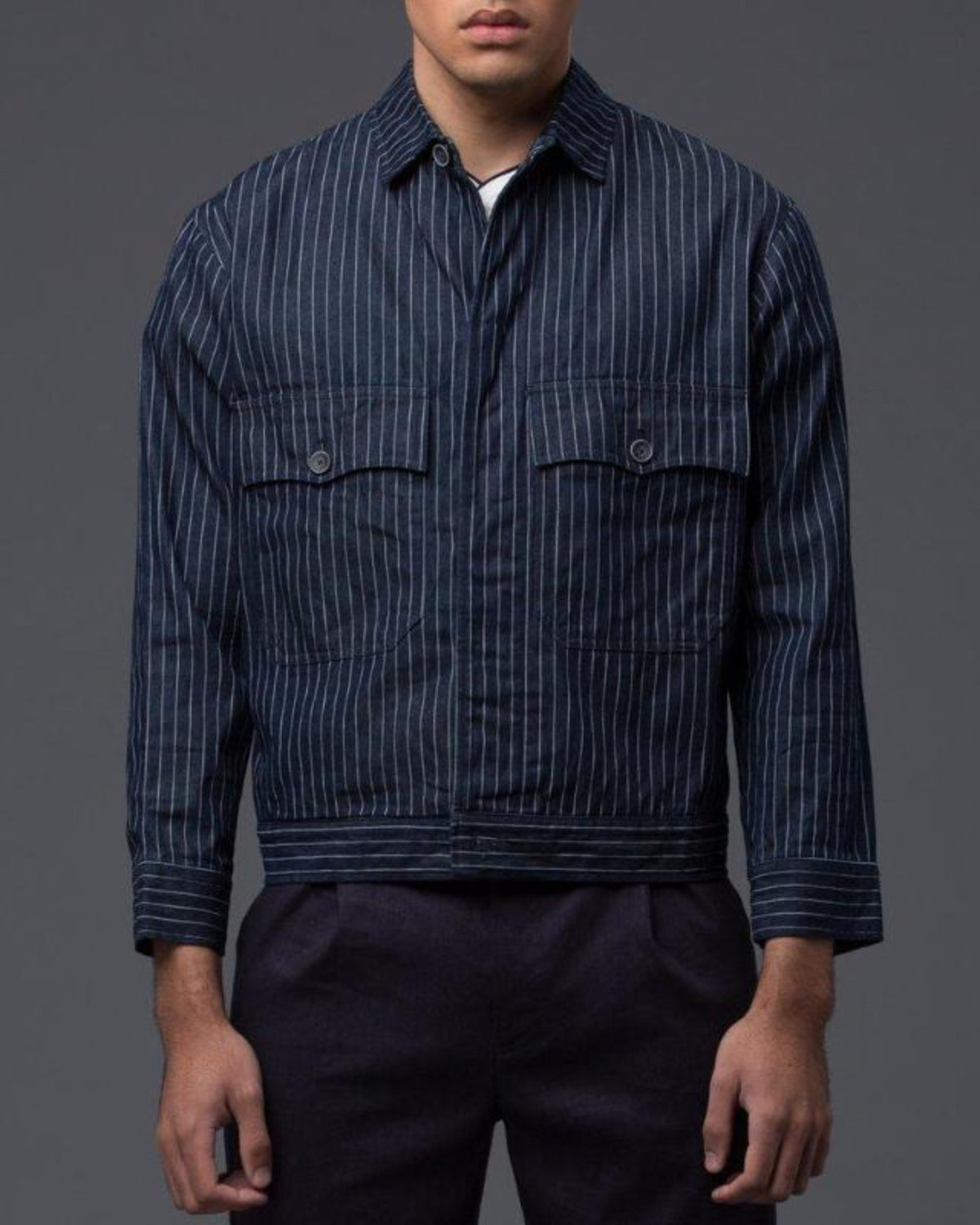 Krammer & Stoudt Navy Pinstripe Denim Carson Coat