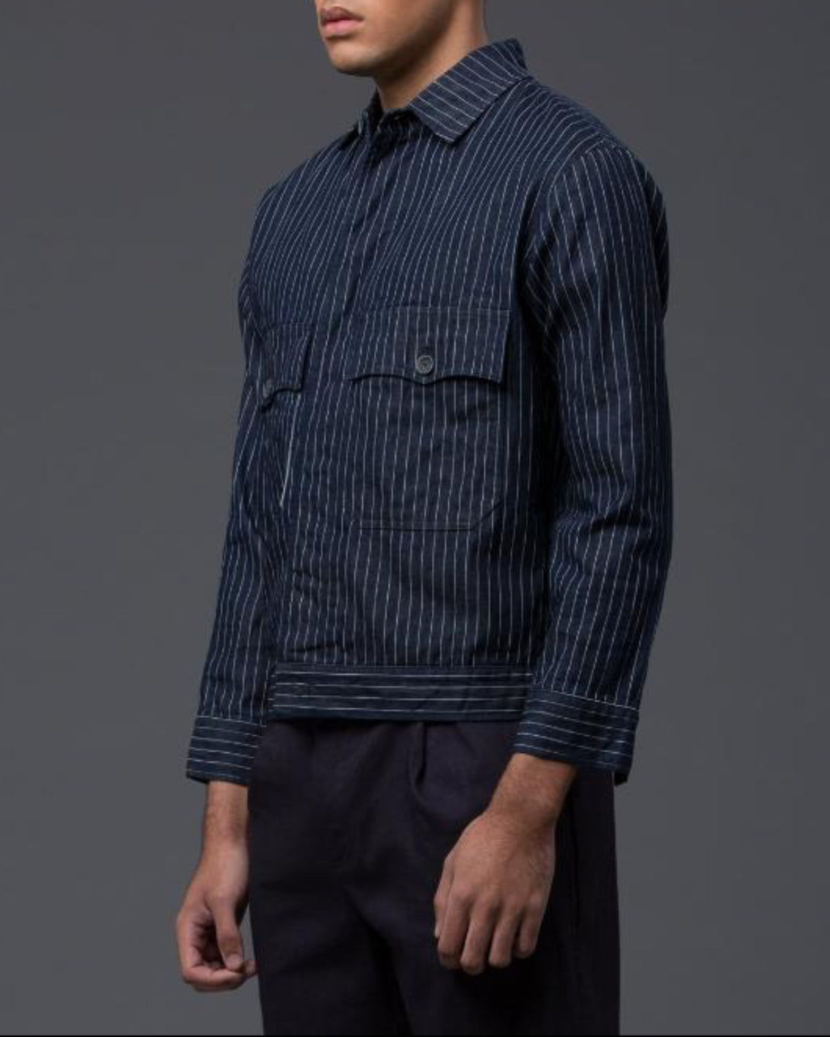 Krammer & Stoudt Navy Pinstripe Denim Carson Coat