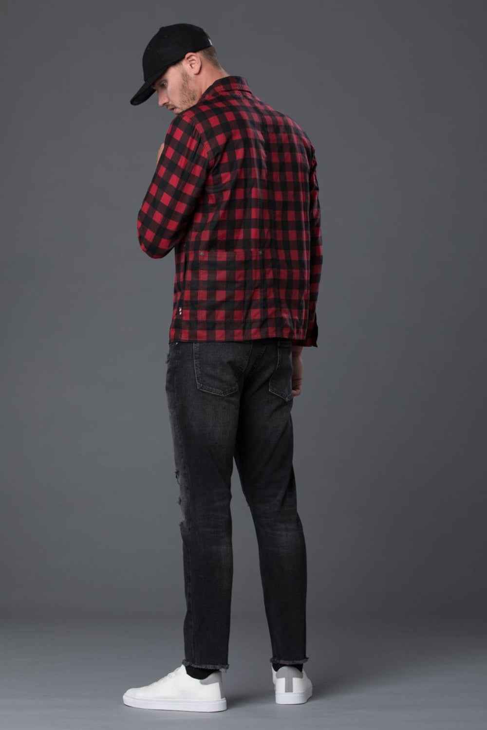 Red Plaid Waxed Cotton Chore Jacket