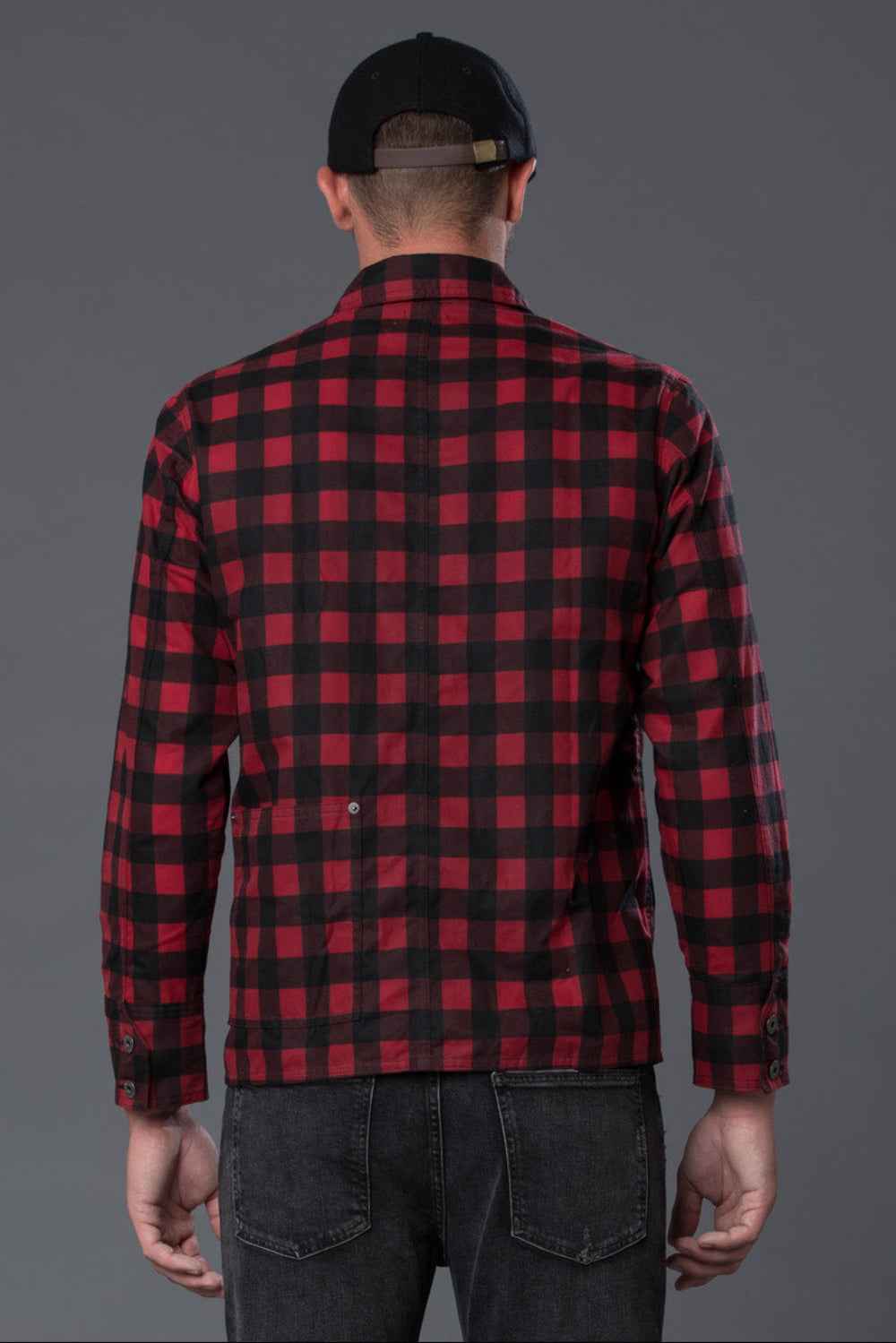 Red Plaid Waxed Cotton Chore Jacket
