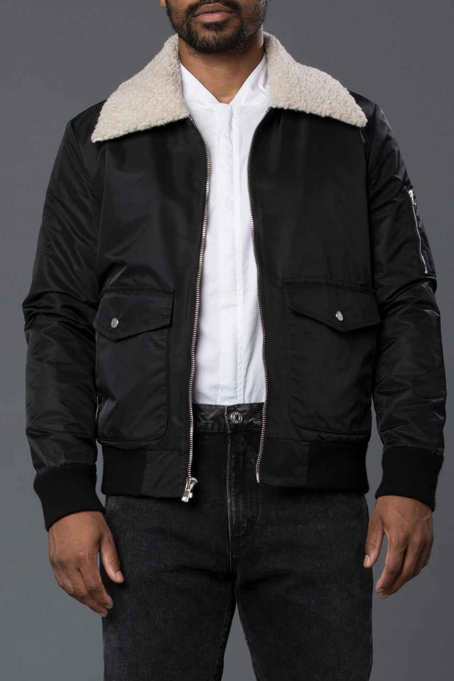 Sherpa Lined Aviator Bomber Jacket