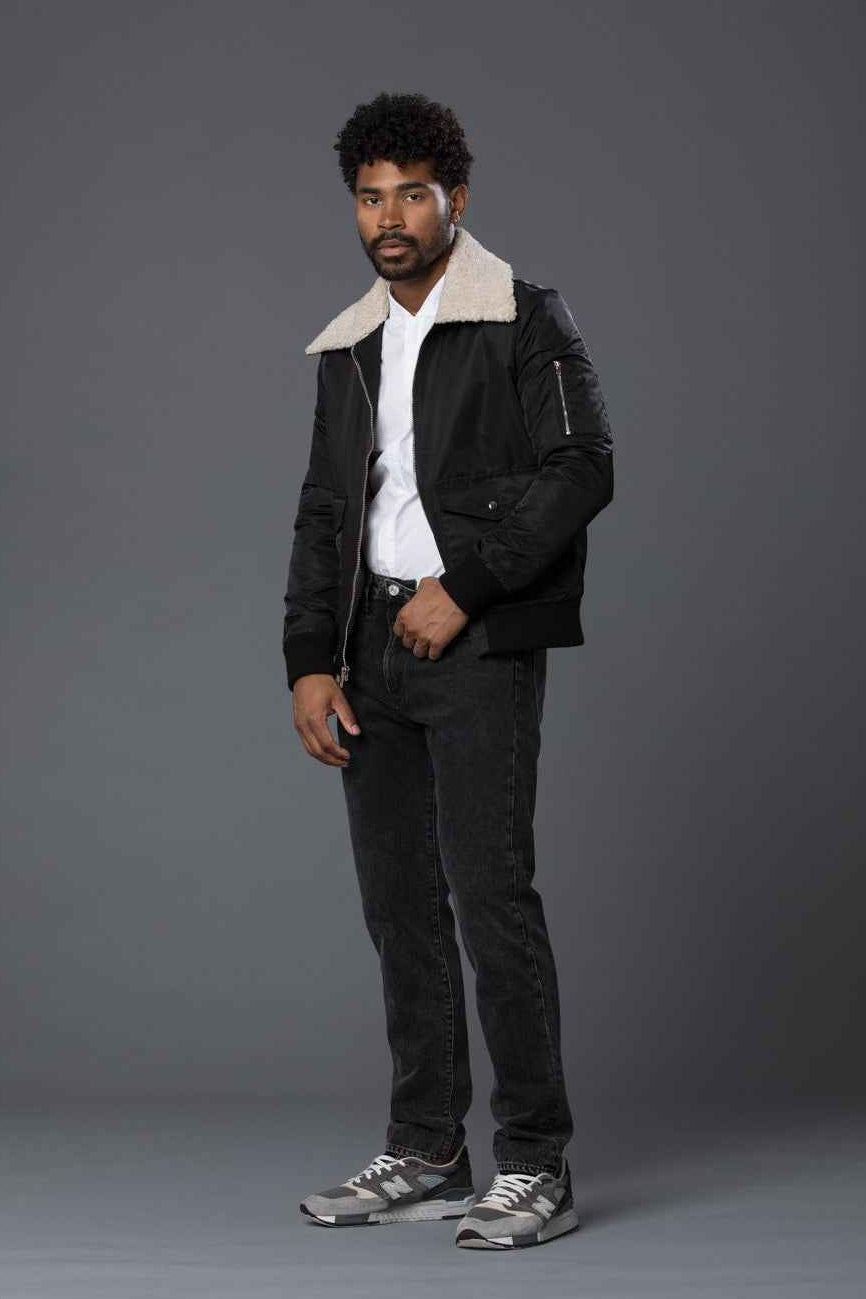 Sherpa Lined Aviator Bomber Jacket