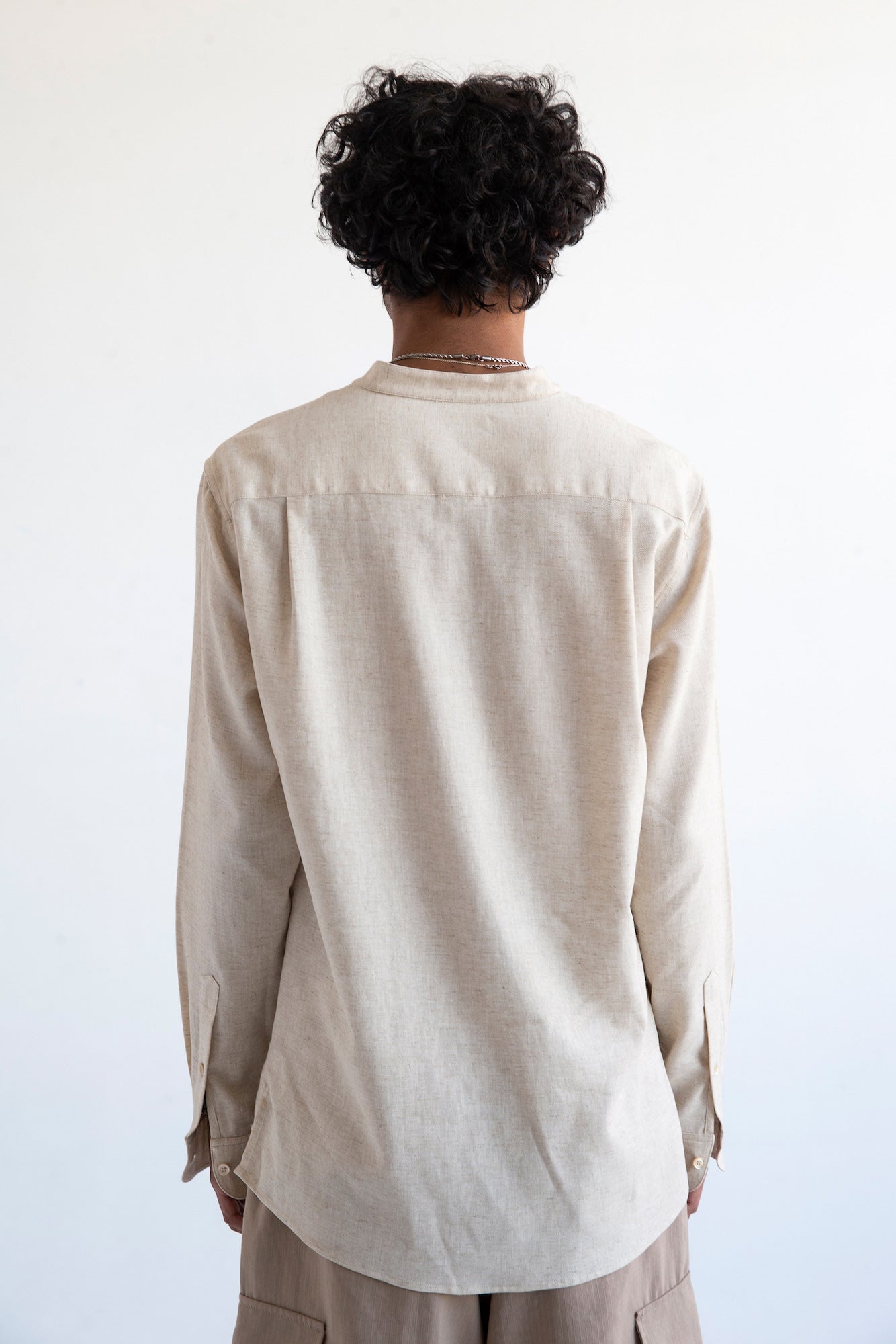 'Liam' Band Collar Vintage Cream Long Sleeve Shirt