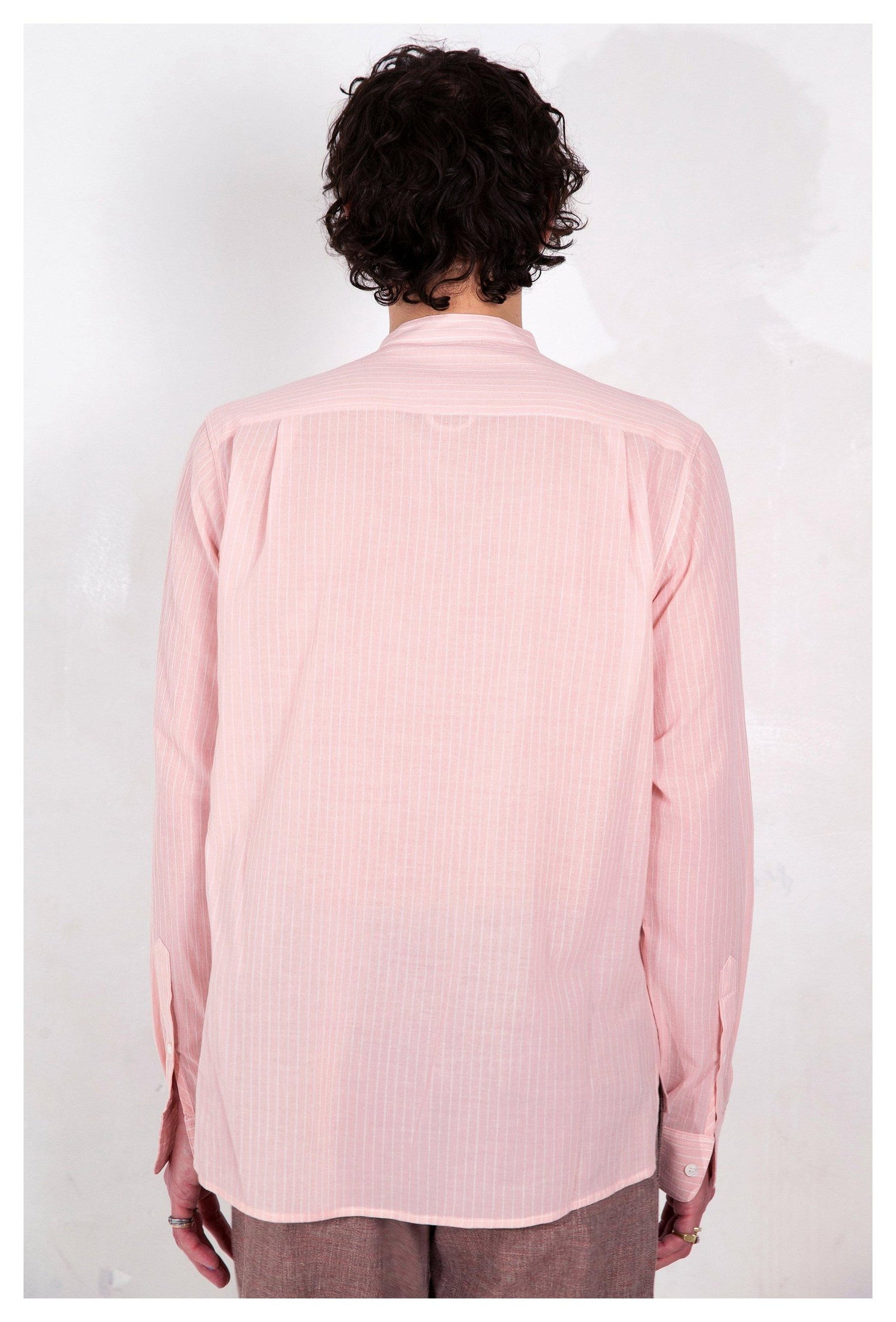 'Liam' Band Collar Blush / White Stripe Long Sleeve Shirt